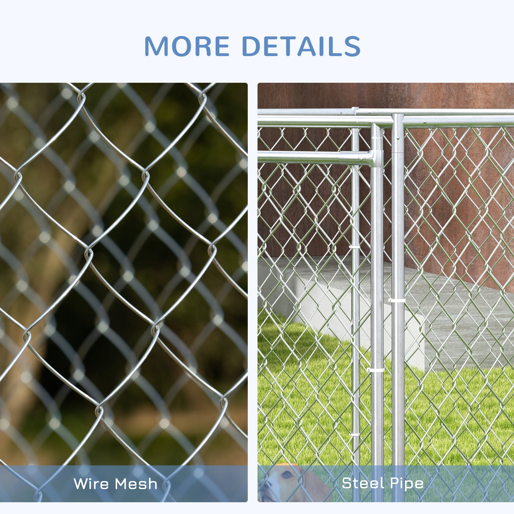 Luxvie Dog Kennel, Outdoor Dog Run with Lockable Door for Medium and Large-Sized Dogs, Silver