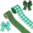 thumbnail image 1 of 2 rollos de 6 yardas de cinta verde de poliéster para el Día de San Patricio, ideal para envolver regalos. Cinta verde con alambre. Cinta a cuadros verde y blanca estilo búfalo., 1 of 7