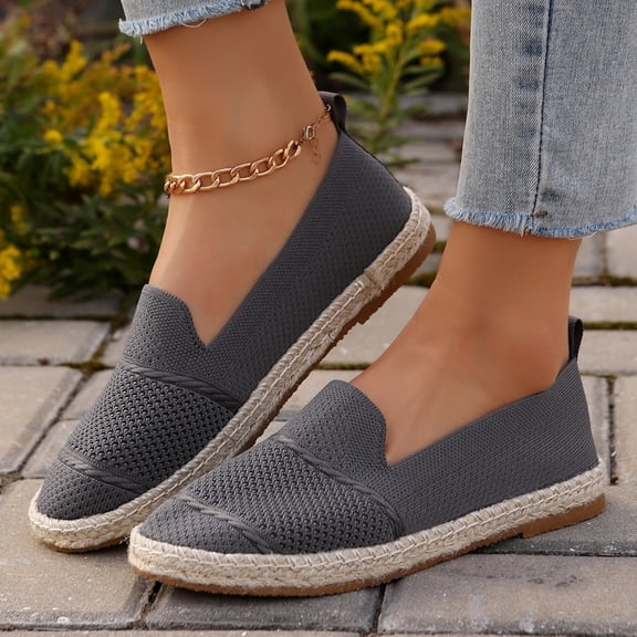 Xdegoge Walking Shoes for Women Closed Toe Knit Mesh Slip On Loafers Espadrilles Woven Trim Summer Casual Flats Lightweight Breathable Travel Daily Drive Sneaker Footwear