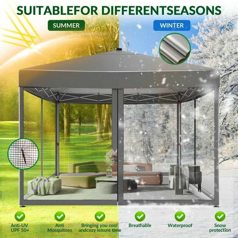 Vecukty 10x10ft Pop Up Canopy Tent with Removable Mesh Mosquito