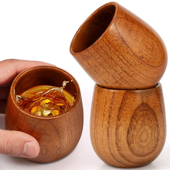 2 Pcs 8oz Shatterproof Wooden Bourbon Drinking Glass Natural Wood Whiskey Tumbler Gift Set for Men