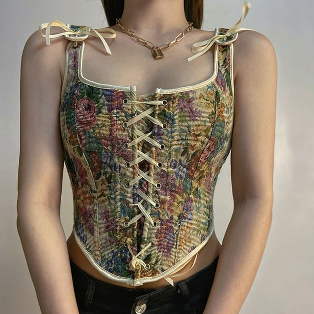 LSLJS Women's Renaissance Lace Up Vintage Boned Bustier Corset Cosplay Costume Reversible Peasant Bodice