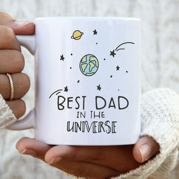 Best Dad in the Universe Mug – 11oz Space-Themed Ceramic Coffee Cup with Planets And Stars – Funny Father’s Day Gift for Dad from Kids, Son or Daughter, Birthday Mug