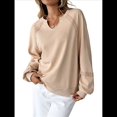 thumbnail image 3 of Sudadera Holgada Informal de Otoño para Mujer, con Cuello en V, Larga y Encaje, Estilo Farol, Estilo Corto Albaricoque S, 3 of 10