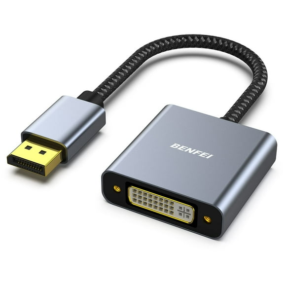 DisplayPort to DVI Benfei DisplayPort to DVI-D Single Link Adapter Male to Female Adapter Compatible for Lenovo Dell HP and More [Gold-Plated Connectors Aluminium Shell&Nylon Cable]