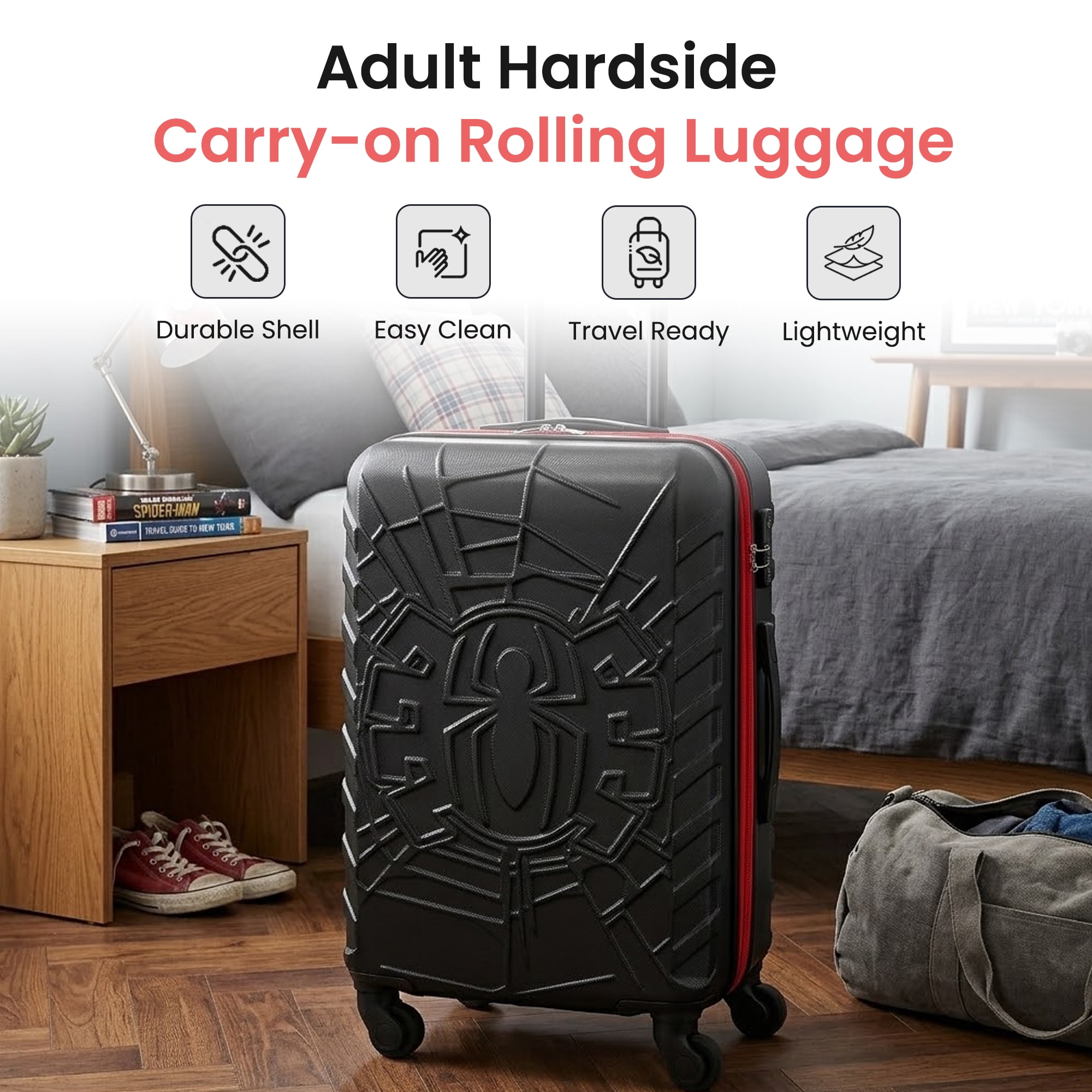 Marvel Spider-Man Spider Logo Black 22" 4-Wheel Rolling Luggage