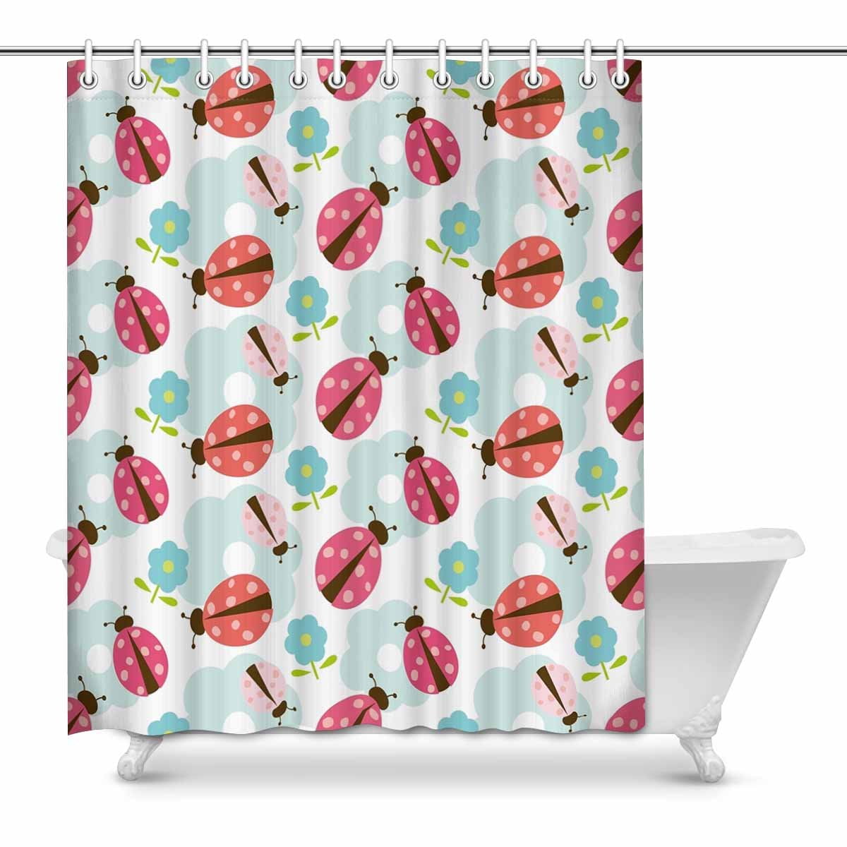 Pop Floral Pattern With Ladybug Bathroom Shower Curtain 60x72