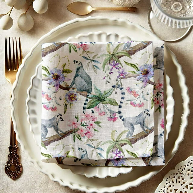 Vargottam White Animal Print Cotton Muslin Napkins - Set of 12, 20-Inch, Luxurious Soft Cloth Napkins for Dining & Events, Absorbent, Washable & Tableware
