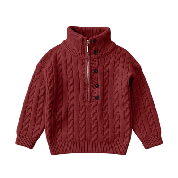 AUDeals Boys Girls Cable Knit Quarter Zip Sweater Mock Neck Button Pullover Knitted Sweater Toddler Baby Kids Casual Outerwear Tops (Red, 5-6 Years)