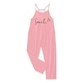 thumbnail image 5 of Tfken Summer Girls Jumpsuit Letter Print V Neck Sleeveless Spaghetti Strap Onesie With Pockets Trendy Casual Children Comfortable Bodysuit Pink Size 7-8 Years, 5 of 5