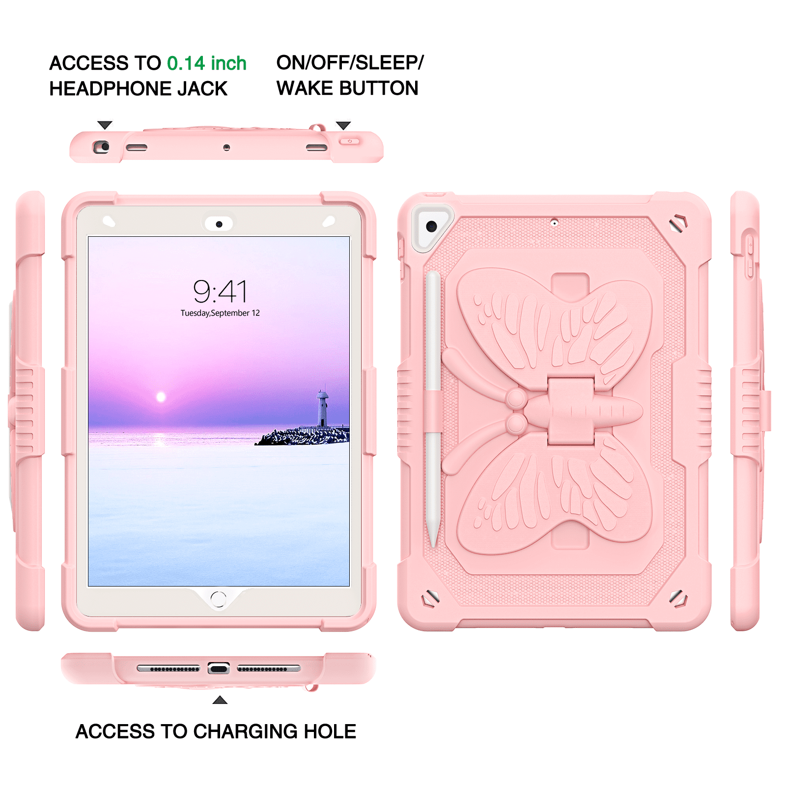 BENTOBEN Case for iPad 9th/8th/7th Gen with Butterfly Kickstand and Pencil Holder, 10.2" Pc Tpu Heavy Duty Hard Rugged Protective Cover for iPad 10.2 inch for Girls Women Kids