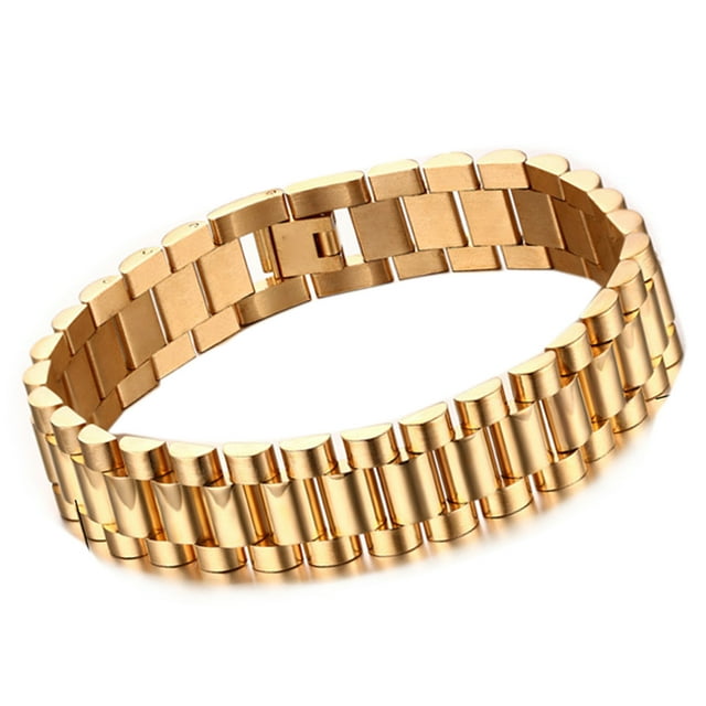 Fashionable Simple Thick Link Bracelet, Geometric Shape, Golden Chain Wristband Decoration, Fade Gold Plating, Stainless Steel, 8.7in Length