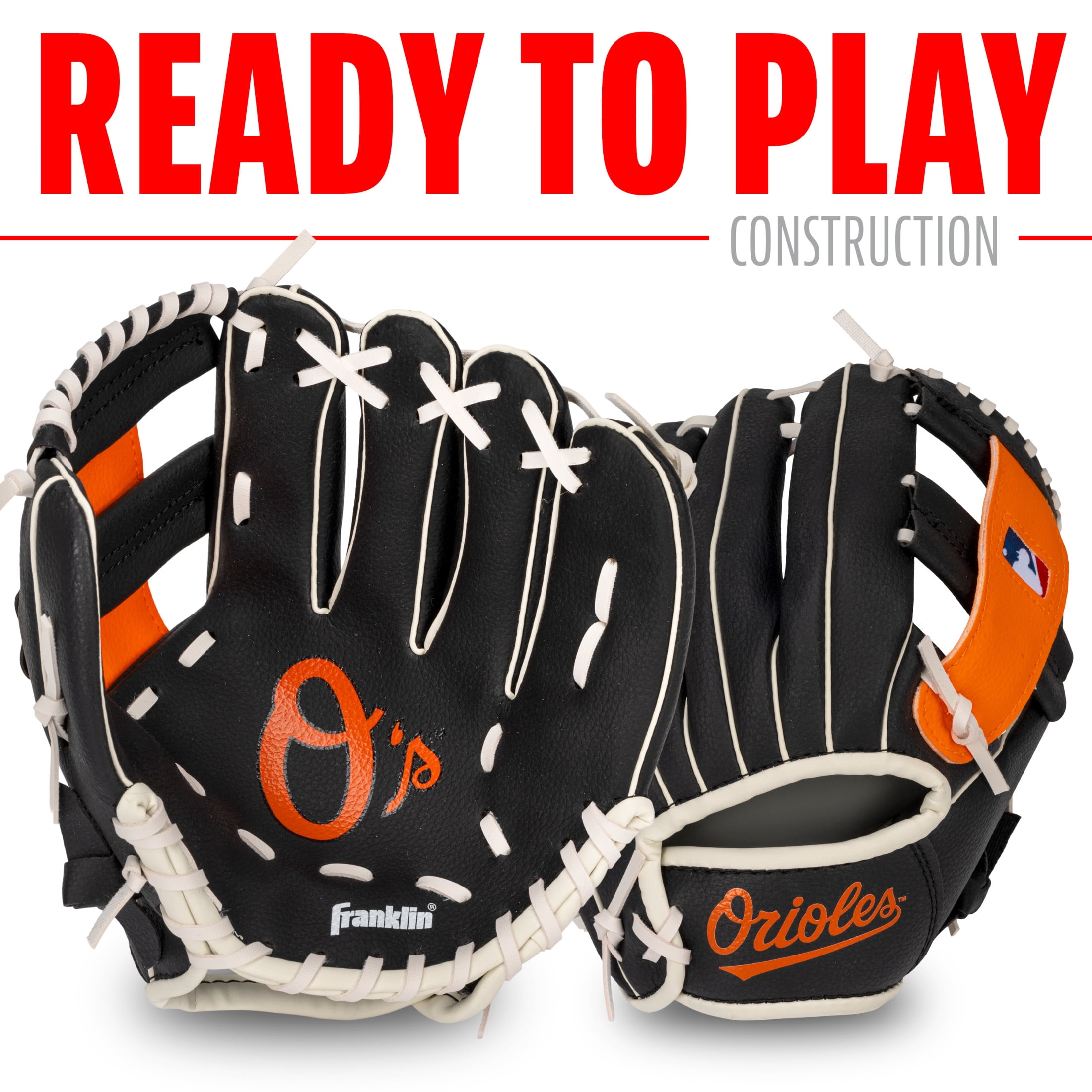 Franklin Sports MLB Baltimore Orioles Youth Teeball Glove + Ball Set, 9.5 in