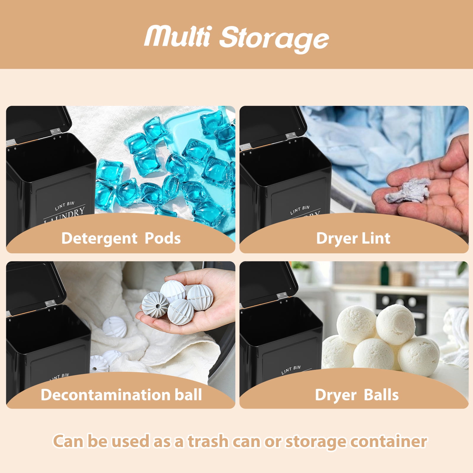 FUYGRCJ Magnetic Lint Bin for Laundry Room, Laundry Dryer Lint Bin, Metal Lint Container with Lid and Lint Brush, Wall Mounted Lint Holder Box for Dryer, Space-Saving Laundry Metal Trash Can