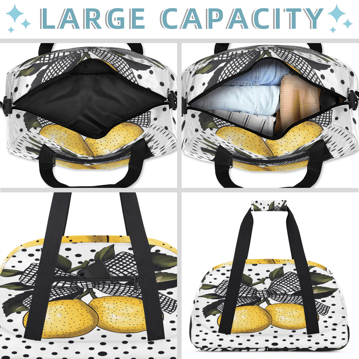 Herdesigns Lemon Sports Duffle Bags Travel Duffle Bag Gym Bag Cute Fruit Weekender Travel Bag Waterproof Overnight Bag Carry On Travel Tote Bag Dance Bags