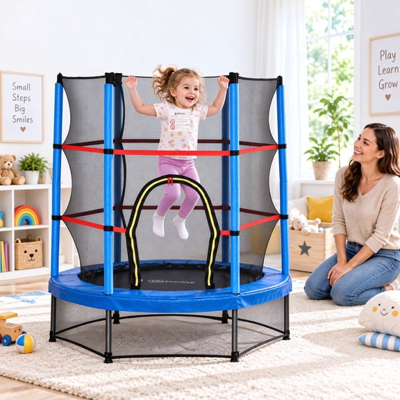 5FT Kids Trampoline with Safety Enclosure Net, 60-Inch Small Indoor Outdoor Toddler Trampoline for Ages 3 to 6 Years, Blue