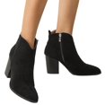 thumbnail image 4 of NOKIO Women Pointed Toe Ankle B𝗈𝗈𝑡𝑠 Mid Block Heel Side Zipper B𝗈𝗈𝑡𝑠 Fall Winter Che𝗅sea Bootie Side V Cutout Chun𝗄𝗒 Booties Comfy S𝗅ip On Short Boot Fashion Casual Work Booties, 4 of 9