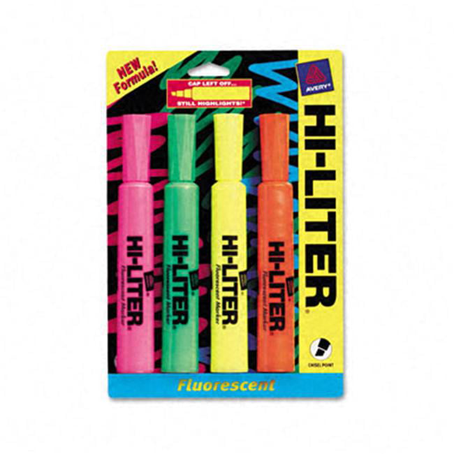 Orange Green Pink & Blue Wedge Tip 10 x Highlighter Pens Fluorescent Yellow 