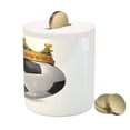 thumbnail image 3 of King Piggy Bank, Football Soccer Sports Championship Inspired Ball Crown with Ornaments Image Print, Ceramic Coin Bank Money Box for Cash Saving, 3.6" X 3.2", Multicolor, by Ambesonne, 3 of 4
