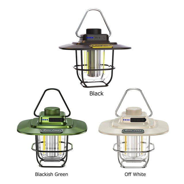 Linterna LED para acampar, recargable, portátil, para exteriores, luz de tienda de campaña de emergencia (negro)