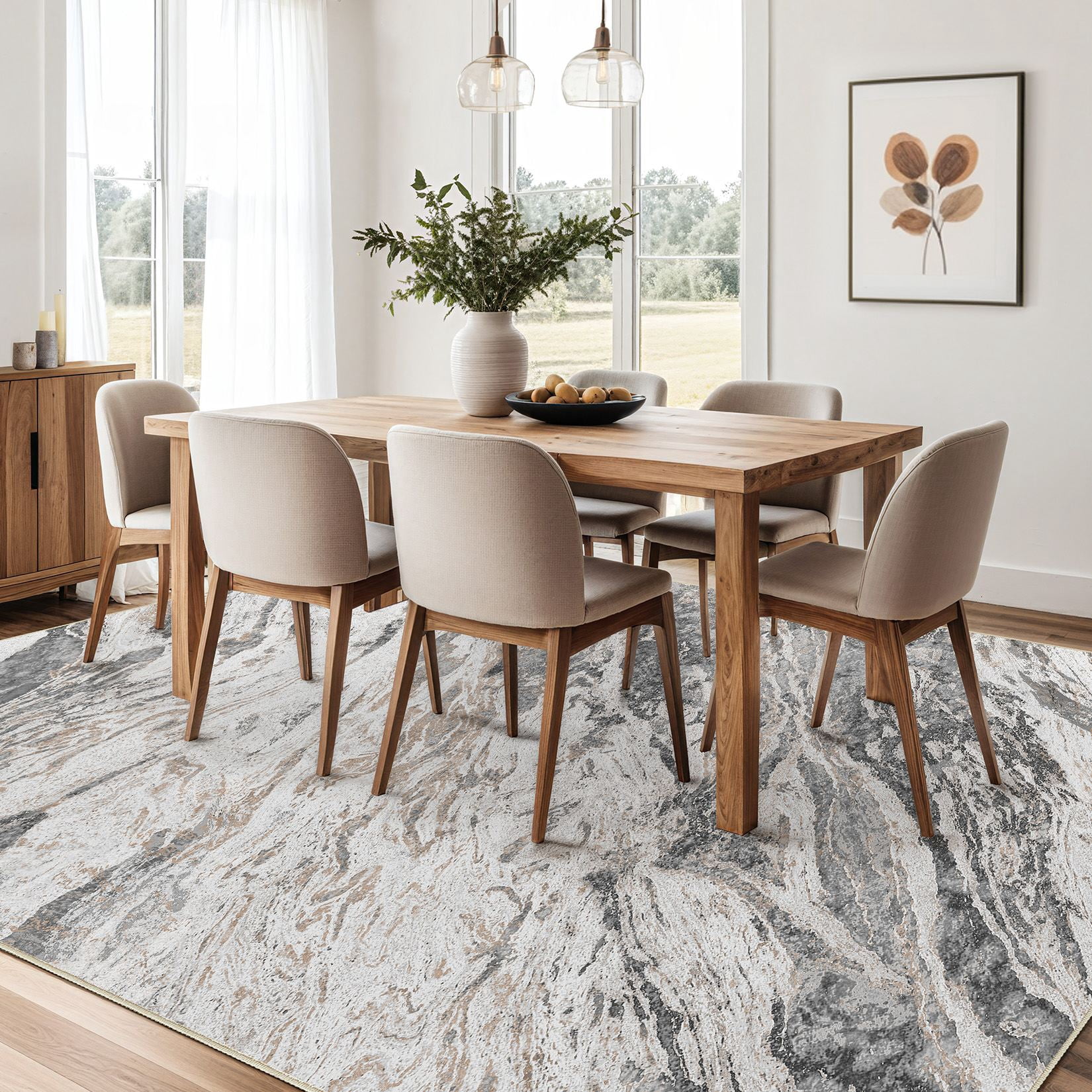 MICGEEK 5x7 Washable Area Rugs for Living Room, Modern Abstract Printed Rug, Vacuum-Friendly, Non Slip Indoor Rug for Bedroom Dining Room Home Decor Carpet, Gray/Brown