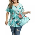 thumbnail image 4 of URMAGIC Women Short-sleeved T-shirt V-neck Button Blouse Floral Plus Size Tunics Tops, 4 of 6