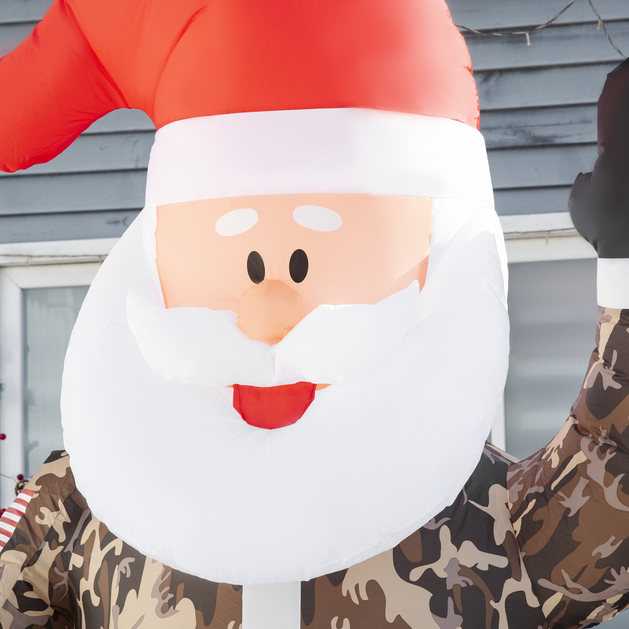 8ft Camo Santa Claus Inflatable with LED Lights IP44 Waterproof Polyester Cloth Yard Garden Holiday Decoration