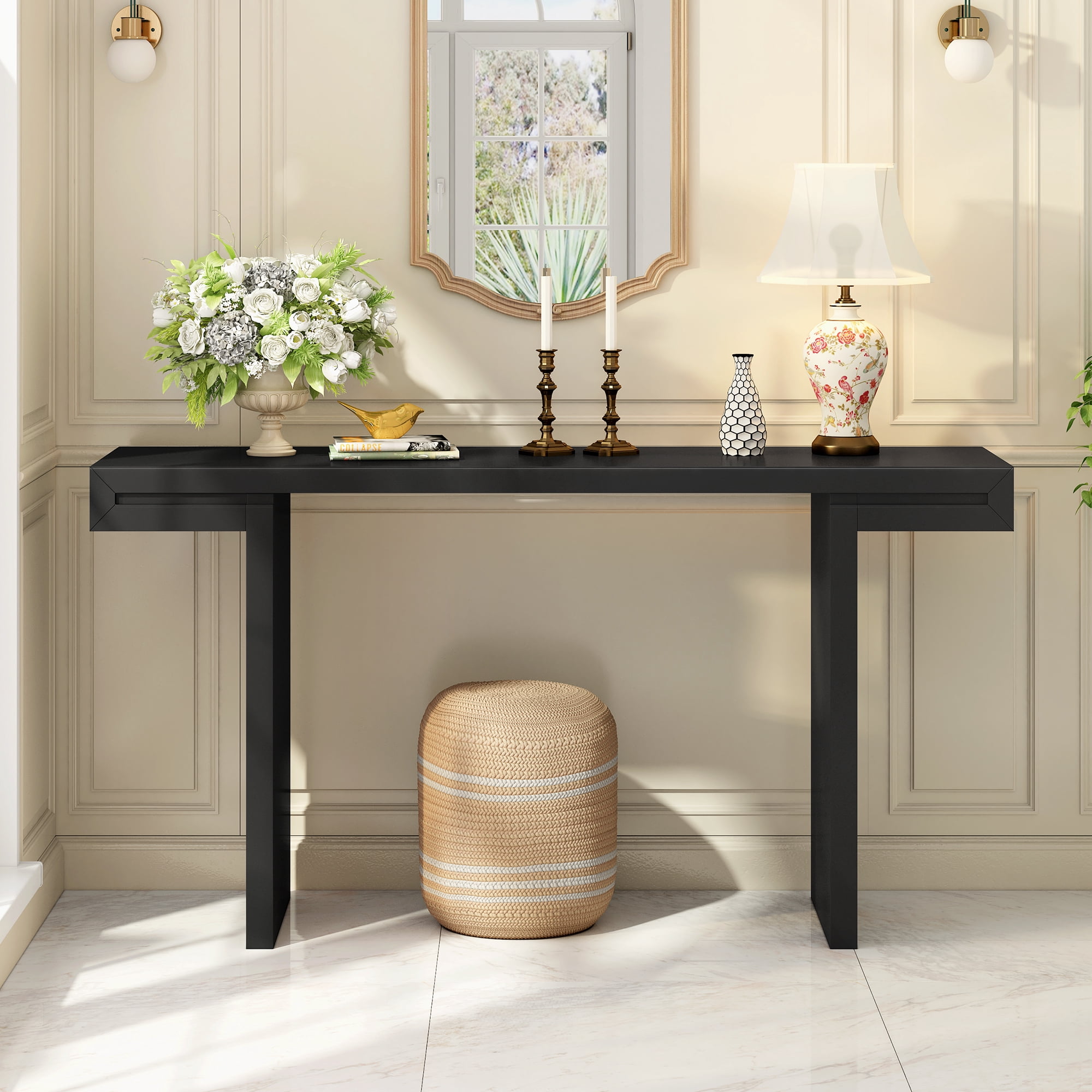 Euroco 60" Long Console Table, Modern Entryway Table with Adjustable Feet for Living Room, Hallway,Entryway,Foyer,Black