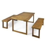 GDF Studio Bies Outdoor Acacia Wood Picnic Set, Natural