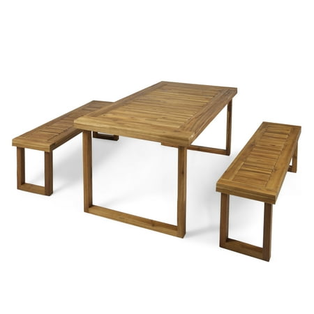 GDF Studio Bies Outdoor Acacia Wood Picnic Set, Natural