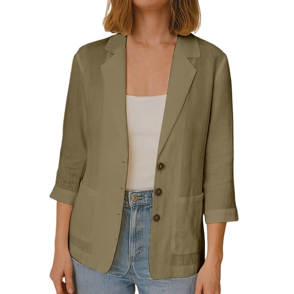 Admvng Women's Blazer Button Pocket Casual Lightweight Summer Suit Jacket