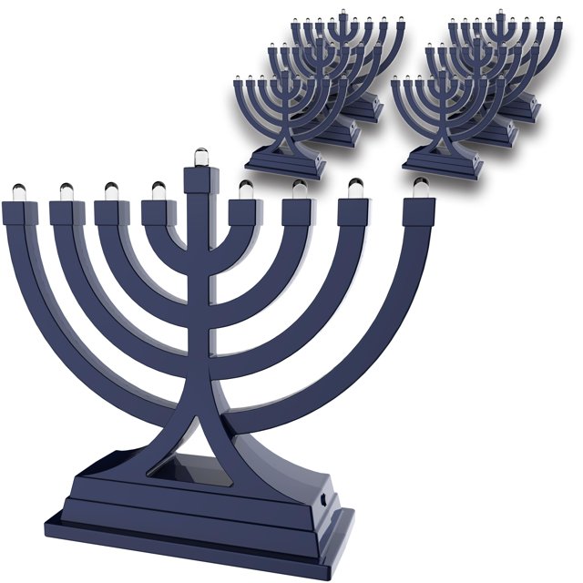 Menorá Zion Judaica Azul LED Operada por USB y Batería Paquete de 6