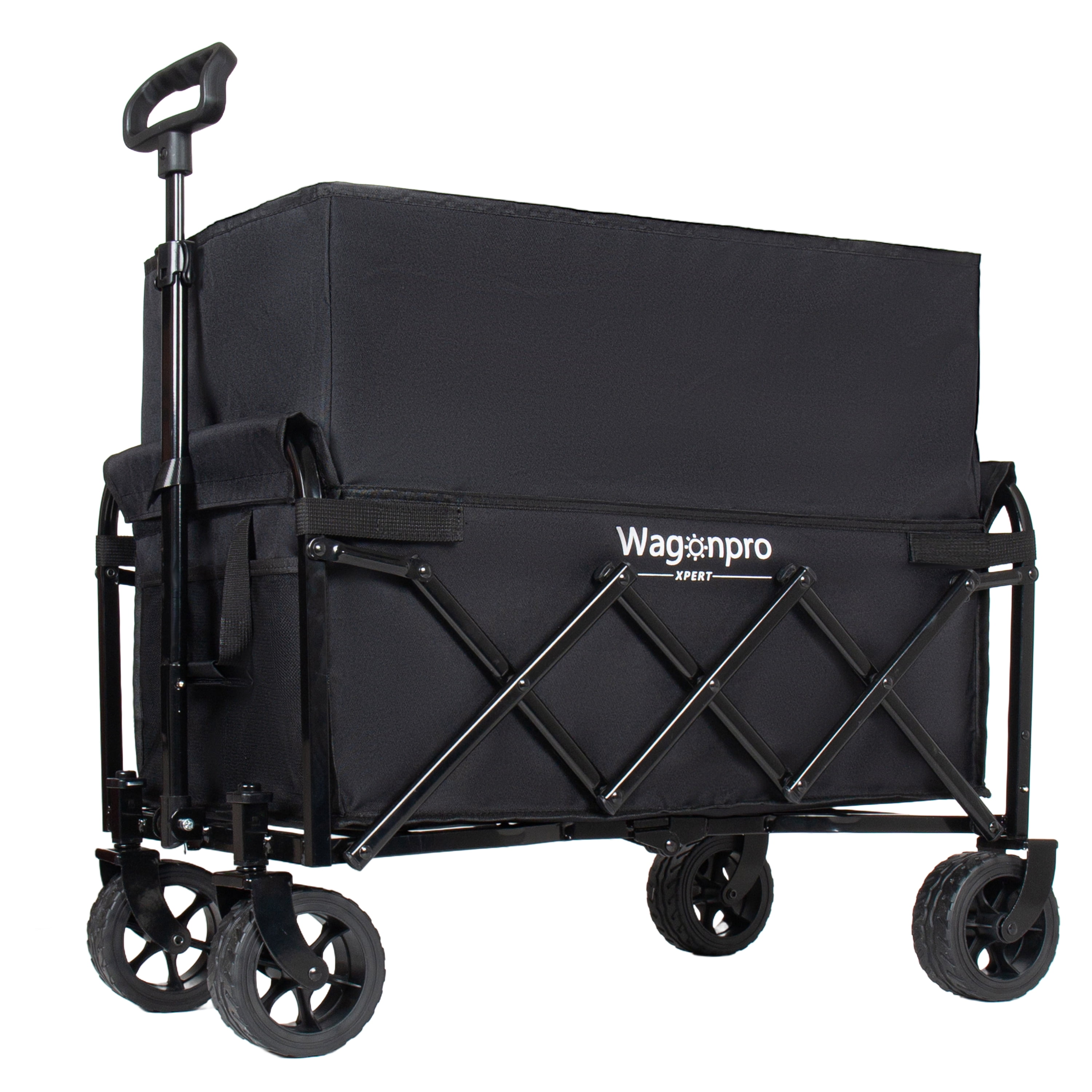 Upgraded 5*2" Wide Wheels-Expandable Dual-Layer Utility Wagon with 100% Extra Space, 220lbs Capacity Grocery Cart for Camping, Shopping, Sports, Gardening, Fishing, Black