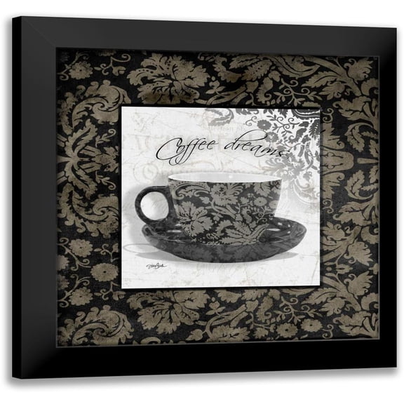 Stimson, Diane 12x12 Black Modern Framed Museum Art Print Titled - Grey Coffee Damask 1