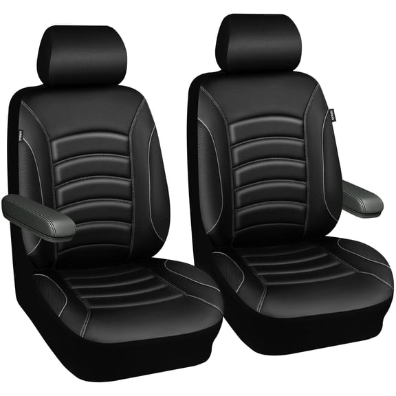 CAR GRAND Memory foam Leather seat covers Airy cool 3D Foam Water-resist Universal FIT leather car seat covers Front seat For Cars SUV Truck, Automotive seat protector Comfort faux Leather Black Gray