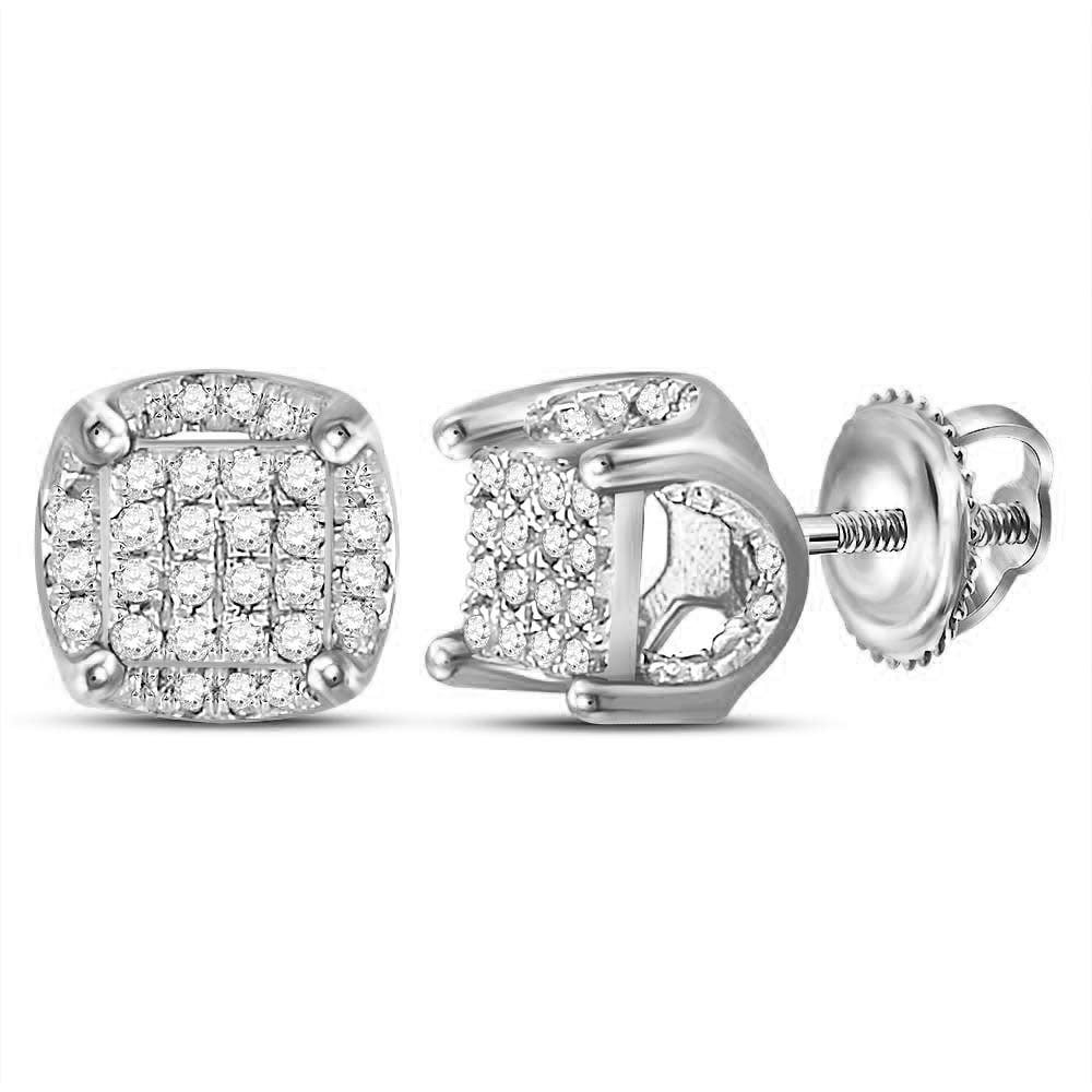 GnD 10kt White Gold Mens Round Diamond Cluster Stud Earrings 1/5 Cttw