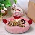 thumbnail image 6 of PureCasa Christmas Decor Cartoon Soft Dog Cat Bed for Fall Winter, Comfortable Warm Plush Fluffy Pet Bed Kennel Cushion Sleeping Pad for Small Cats Dogs, Snowman, Round, 1 Pack, 16"x16"x12", Pink, 6 of 9
