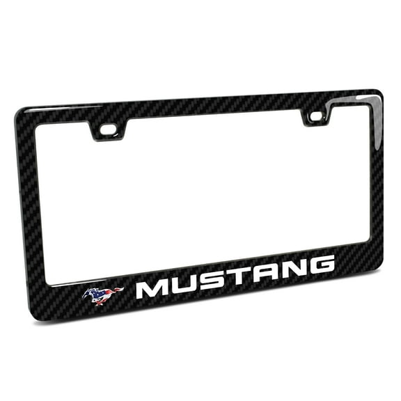 Ford Mustang Pony in USA Flag Black Real Carbon Fiber ABS Plastic License Plate Frame