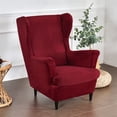 thumbnail image 5 of Eurhowing 2-Piece Stretch Wingback Chair Covers, Non-Slip Velvet Chair Slipcovers with Cushion Cover, Soft Wingchair Protector for Living Room, Wine Red, 5 of 10
