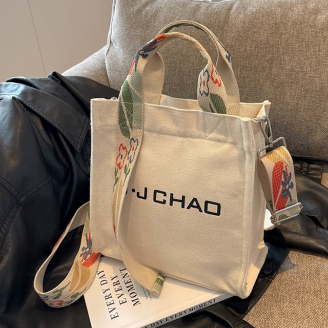 Bolso bandolera de lona con correas anchas para mujer (correa blanca de colores)