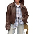 thumbnail image 2 of Women'S Jacket Fashion Lapel Zipper Long Sleeve Street Style Outerwear Brown M, 2 of 8