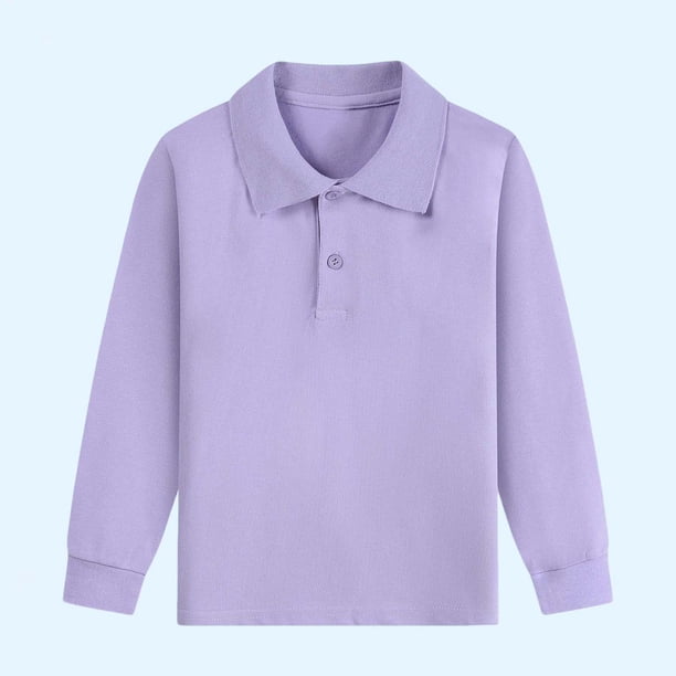 Ceisia Kids' Solid Color Long Sleeve Polo Shirt for Back-to-School & Casual Wear Purple 140 Gifts