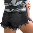 thumbnail image 4 of Women's Casual Denim Shorts, High Waist Ripped Straight Leg Distressed Frayed Hem Stretchy Comfort Summer Versatile Jean Shorts for Women,Black L, 4 of 4