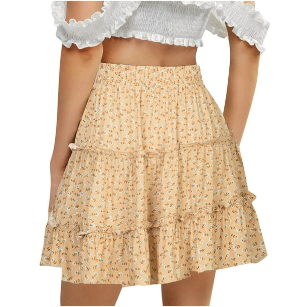 Faldas Para Mujer Falda Corta Casual Vintage Cintura Alta Estampado Floral Playa Volantes Odeerbi ODB138765