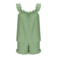thumbnail image 5 of APEXFWDT Womens Lounge Set Ruffle Trim Pajama Set Sleepshorts + Scoop Neck Tank PJs Sleepwear for Morning Coffee XL,Green, 5 of 7