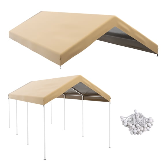 20x10 Carport Canopy Replacement Cover - Beige - Fits 84C-207WT/386V00 - UV Protection - w/Bungee Cords