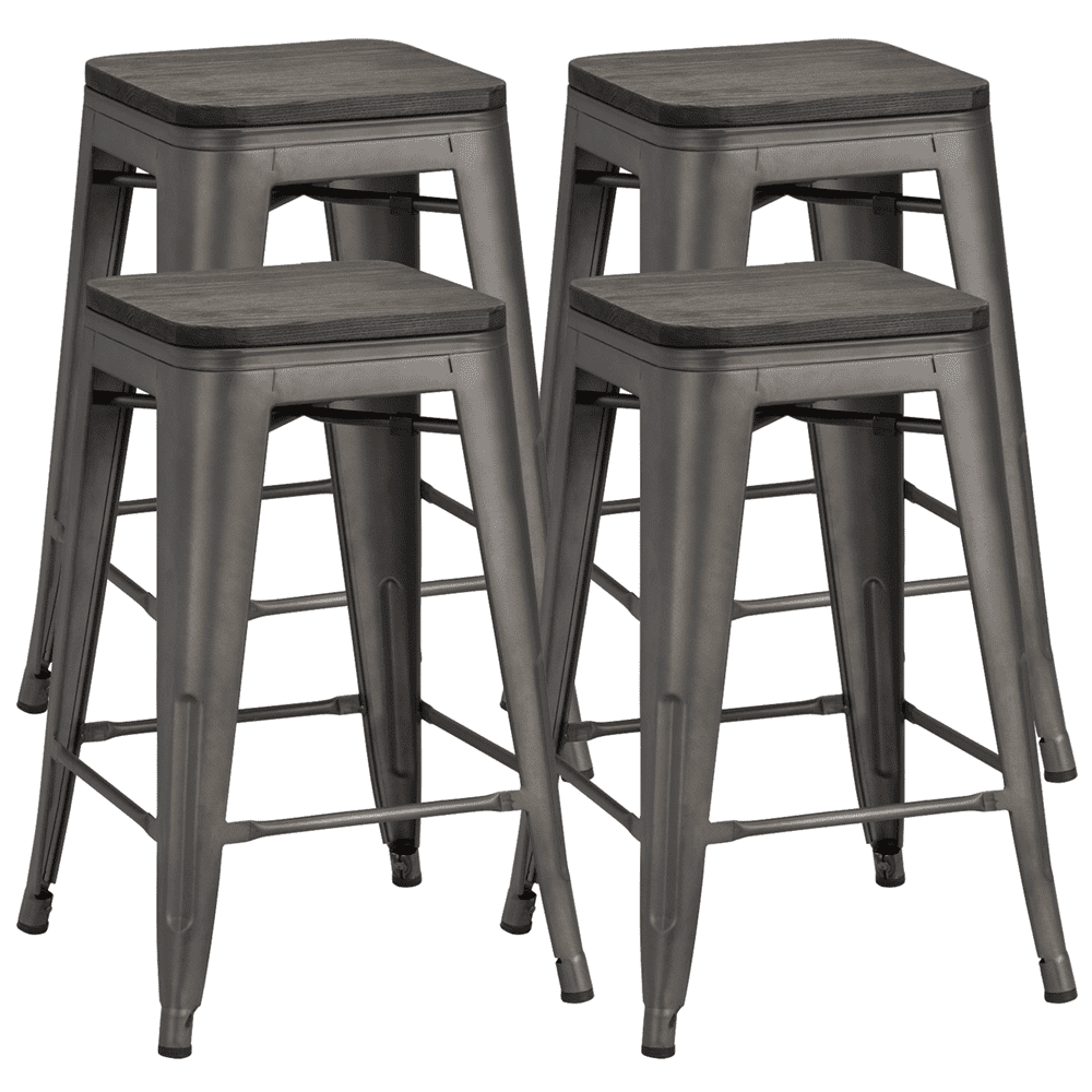 Linon Augustus Natural Backless Counter Stool, Set Of 2 – Woven Seagrass Seat, Beechwood Frame, Dark Walnut Finish, 24.4 Inch Height