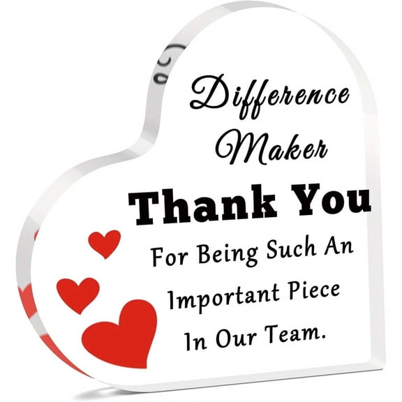 Thank You Heart Shaped Acrylic Plaque 3.9X3.9 Inch Leader Manager Mentor Appreciation Gift Farewell Birthday Retirement Present for Boss Colleague Coworker Office Desk Sign