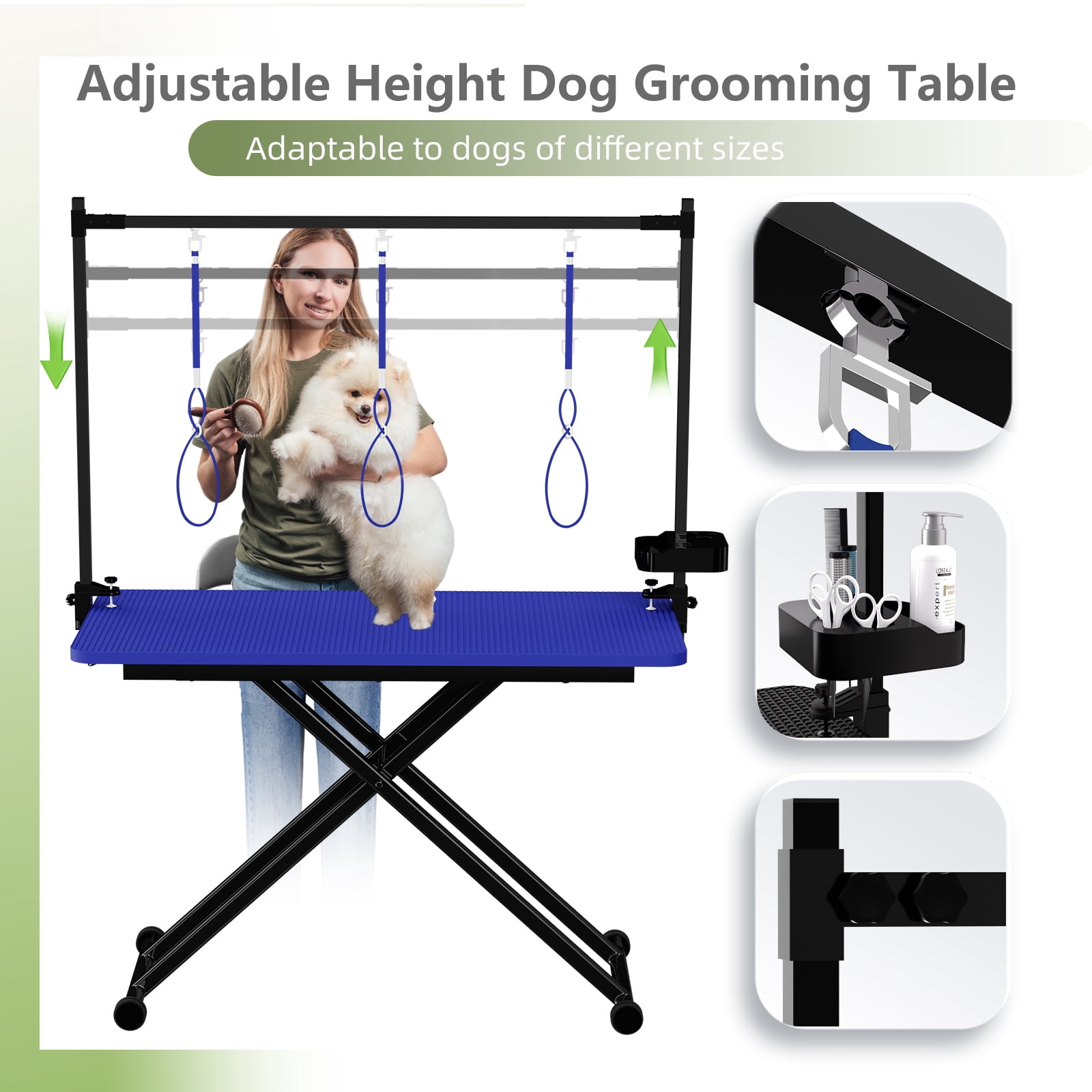 47" Large Dog Grooming Table X-Lift Foldable Grooming Table for Dogs at Home Adjustable Height Arms Pet Station with Nooses, Tool Organizer - Blue