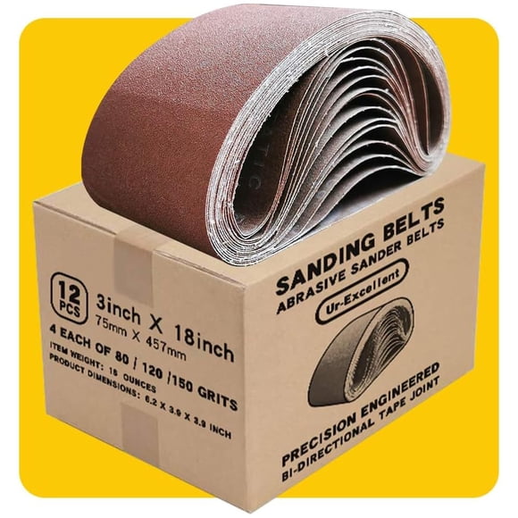 Paquete de cintas lijadoras TPmax de 3 x 18 pulgadas, 12 piezas (80 120 150 granos)